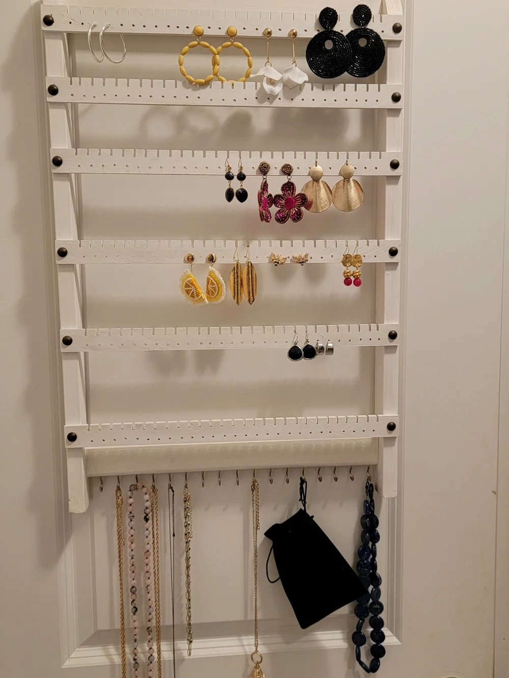 Wall-Mounted White Jewelry Organizer Rack - Home Storage & Organization